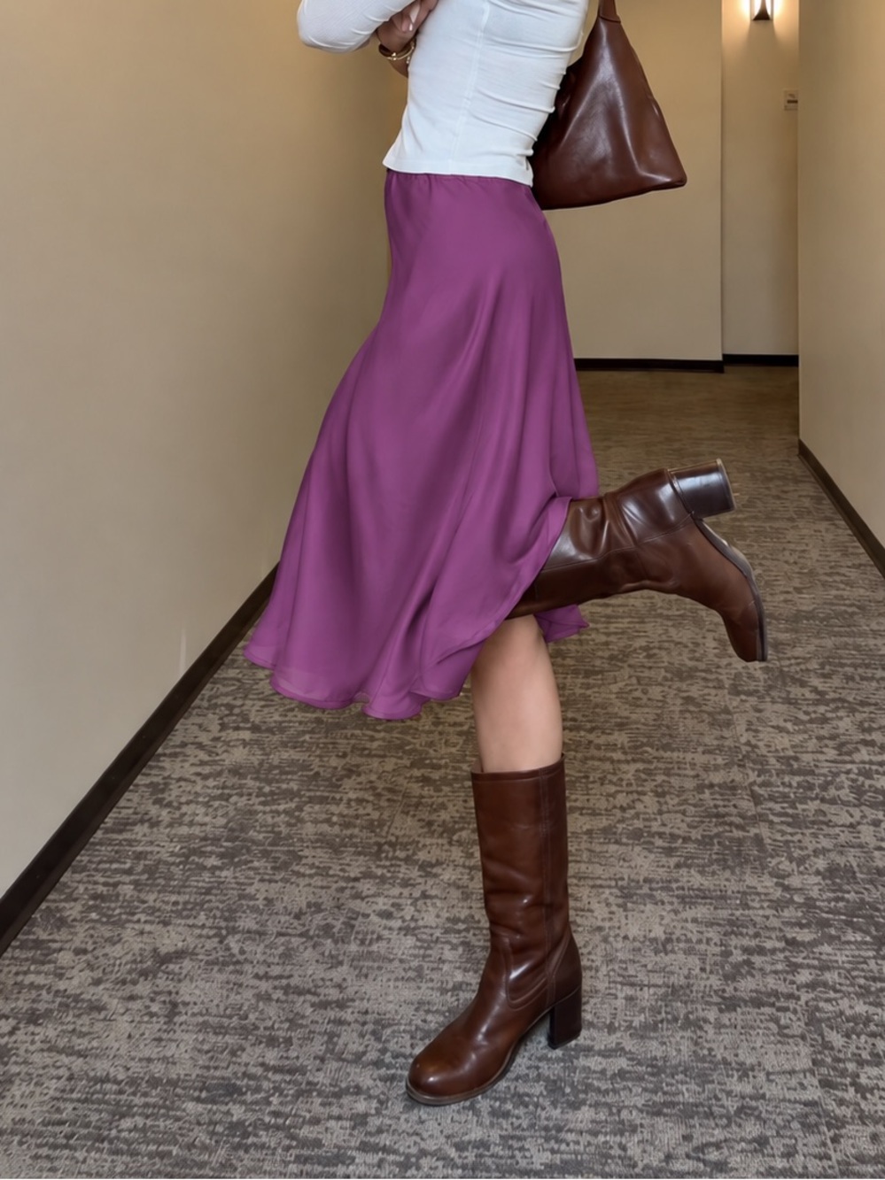 Talbots Midi Skirt Women 10 Purple Chiffon Flowy A-Line, USA Made